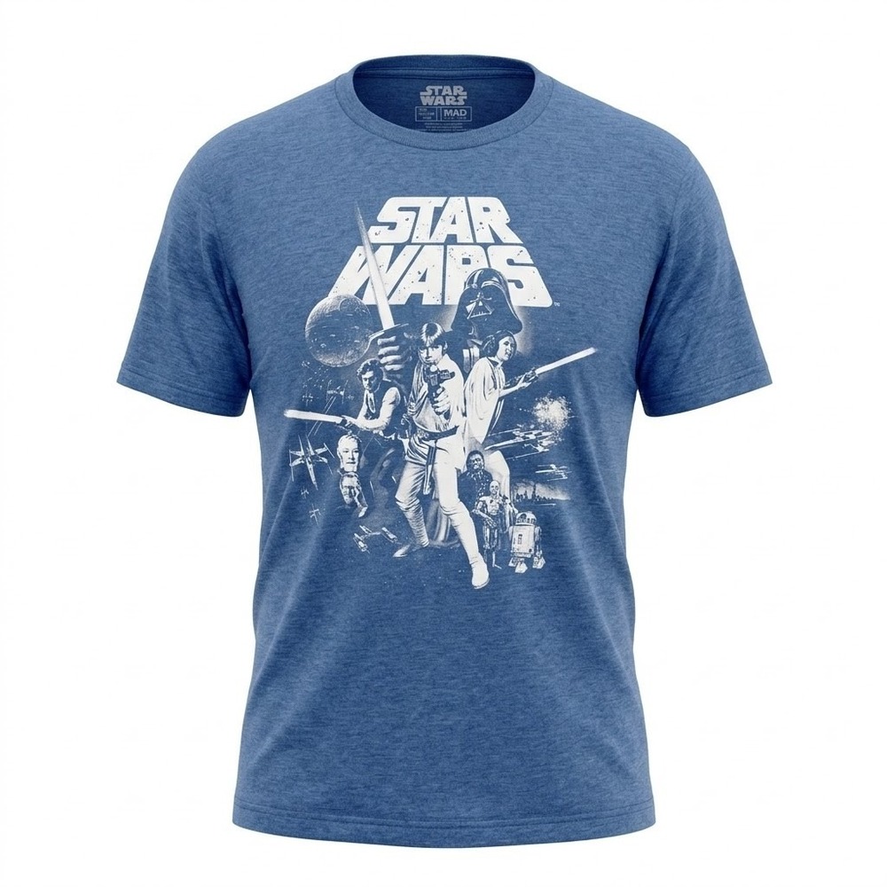 Mad Engine Star Wars Mens 2XL Blue Graphic T-Shirt Luke Leia Vader Han Solo Tee